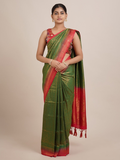 

Pothys Green & Red Ethnic Motifs Jute Silk Saree