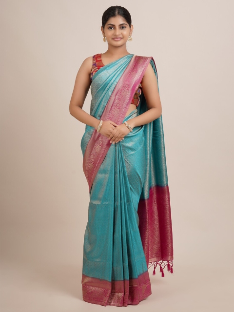 

Pothys Blue & Pink Floral Jute Silk Saree