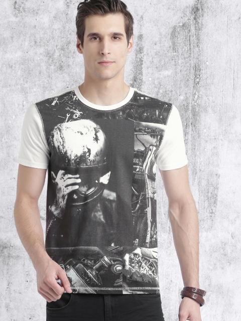 Roadster Men Black Printed Round Neck T-shirt available at myntra for Rs.179