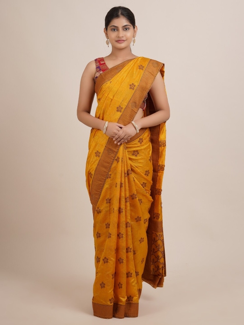 

Pothys Yellow & Brown Woven Design Beads and Stones Jute Silk Saree