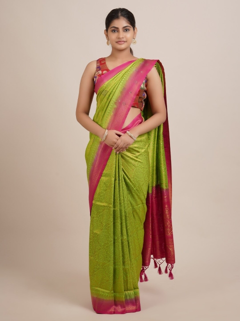 

Pothys Green & Maroon Floral Zari Jute Silk Saree