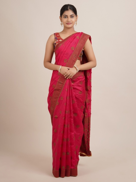 

Pothys Fuchsia Floral Zari Jute Silk Saree