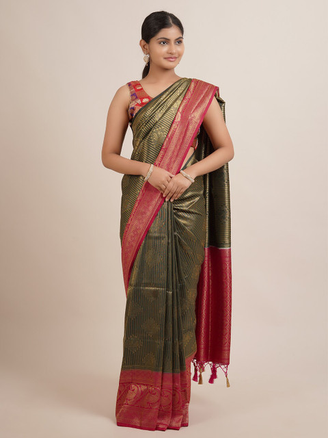 

Pothys Green & Red Woven Design Jute Silk Saree