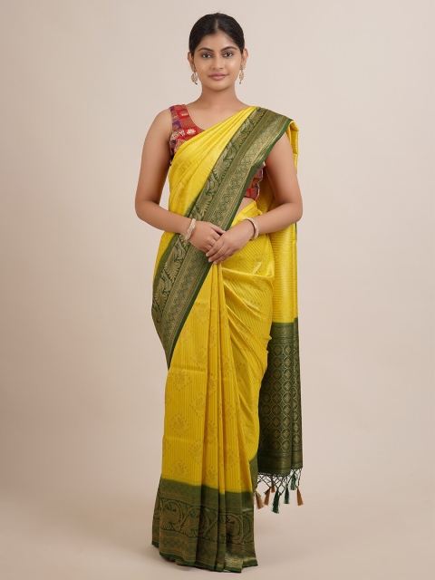 

Pothys Yellow & Green Ethnic Motifs Zari Jute Silk Saree