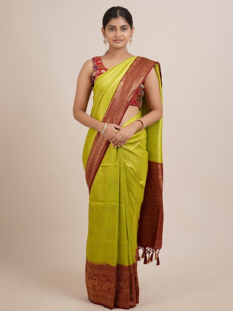 

Pothys Lime Green & Maroon Ethnic Motifs Zari Jute Silk Saree