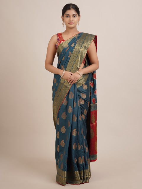 

Pothys Navy Blue & Rose Gold Floral Zari Jute Silk Saree