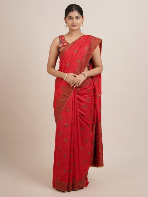 

Pothys Red Floral Zari Jute Silk Saree