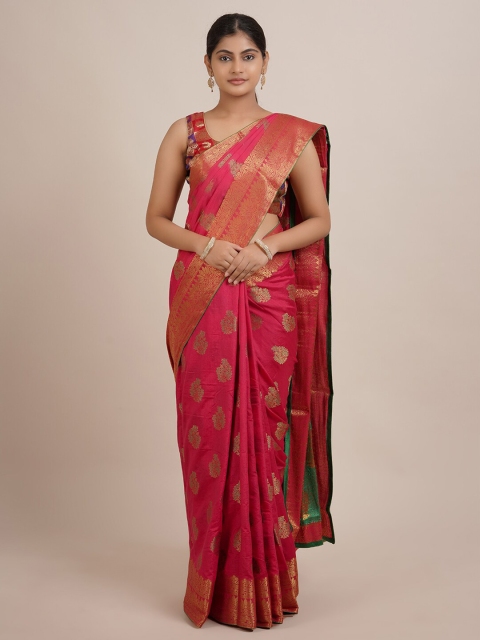 

Pothys Fuchsia Ethnic Motifs Woven Design Jute Silk Saree