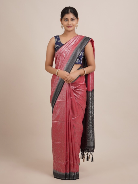 

Pothys Pink & Black Floral Zari Jute Silk Saree