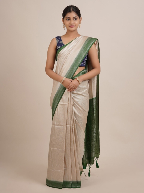 

Pothys Beige & Green Ethnic Motifs Zari Jute Silk Saree