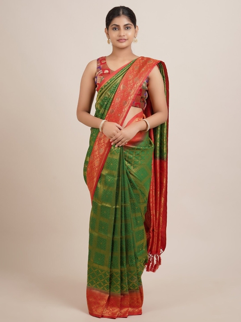 

Pothys Green & Red Woven Design Jute Silk Saree
