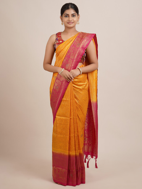 

Pothys Orange & Pink Ethnic Motifs Jute Silk Saree
