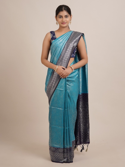 

Pothys Blue & Silver-Toned Ethnic Motifs Jute Silk Saree