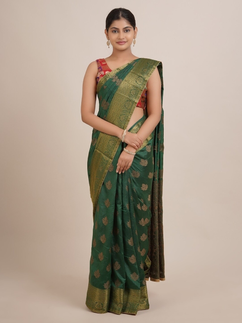 

Pothys Green & Black Floral Jute Silk Saree