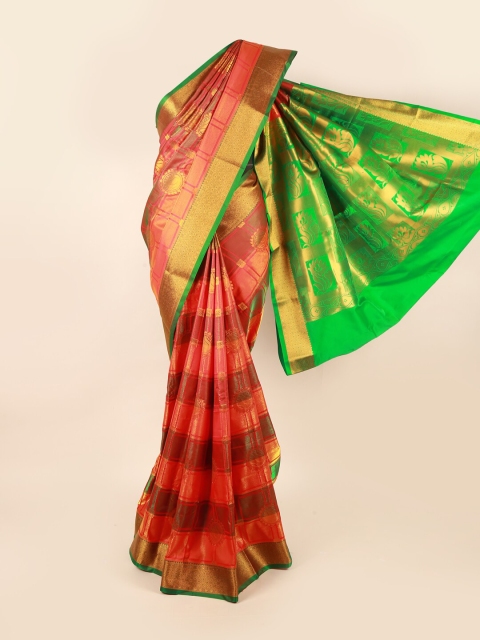 

Pothys Peach-Coloured & Green Woven Design Art Silk Saree