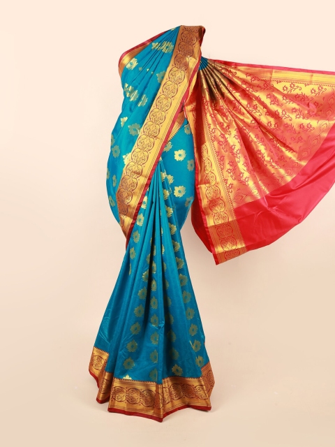 

Pothys Blue & Gold-Toned Woven Design Zari Art Silk Saree