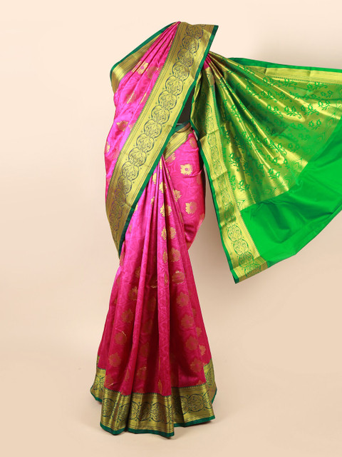 

Pothys Pink & Green Ethnic Motifs Art Silk Saree