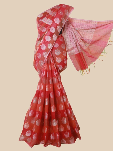 

Pothys Red & Silver-Toned Woven Design Saree