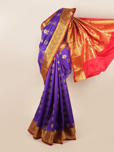 

Pothys Purple & Gold-Toned Floral Zari Art Silk Saree