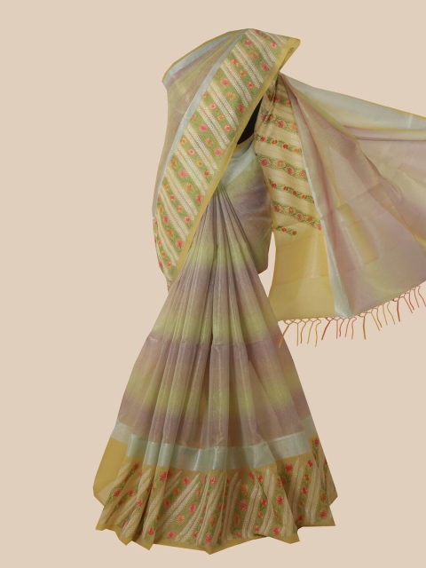 

Pothys Yellow & Lavender Floral Jute Cotton Saree
