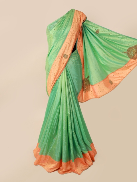 

Pothys Green & Orange Floral Saree