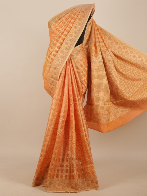 

Pothys Peach Woven Design Super Net Saree