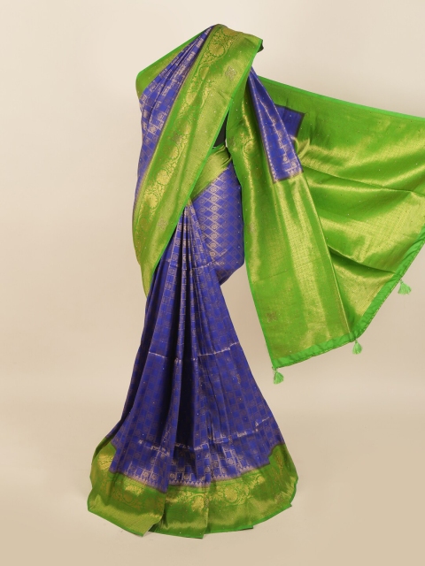 

Pothys Blue Ethnic Motifs Woven Design Jute Silk Saree