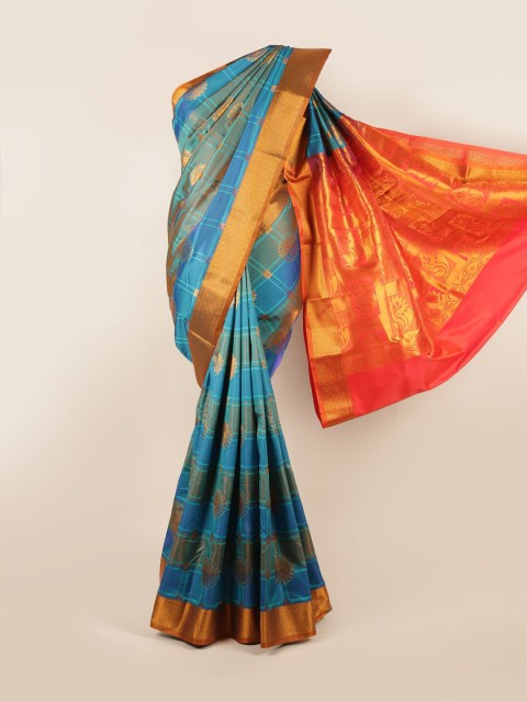 

Pothys Blue & Orange Ethnic Motifs Art Silk Saree
