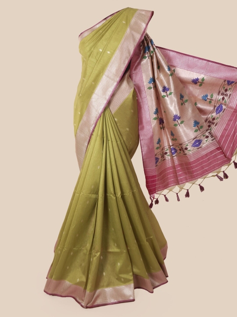 

Pothys Olive Green & Maroon Woven Design Saree
