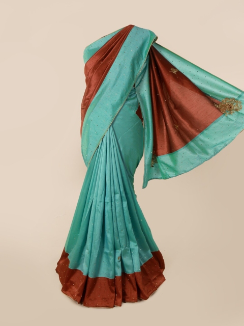 

Pothys Brown & Teal Embellished Beads and Stones Saree
