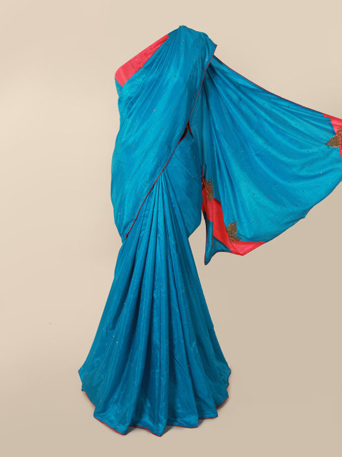 

Pothys Blue & Pink Embellished Beads and Stones Saree