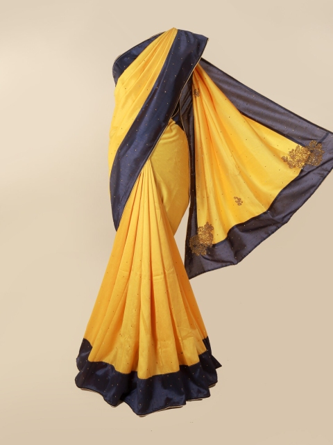 

Pothys Yellow & Navy Blue Embellished Sana Silk Saree