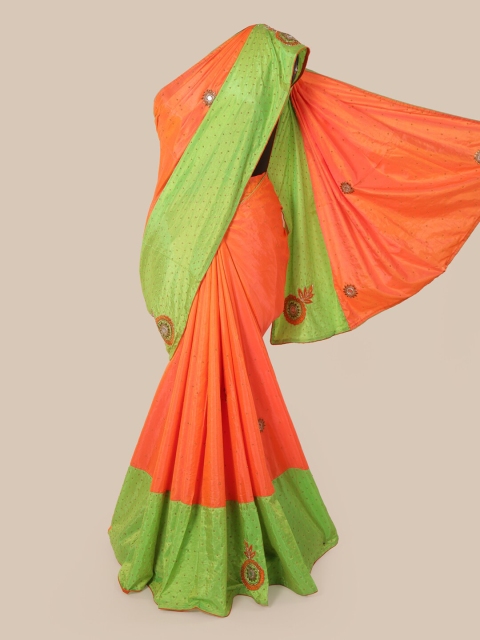 

Pothys Orange & Green Embellished Beads and Stones Saree