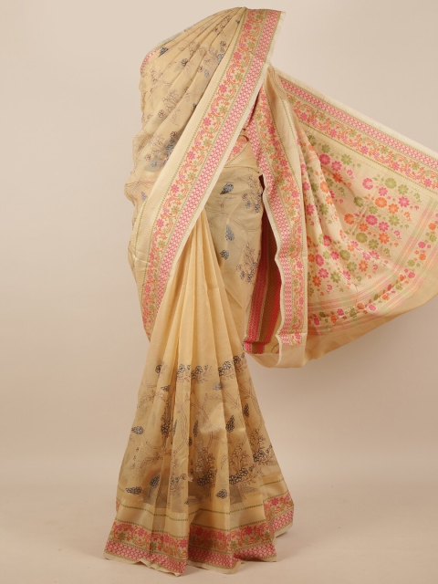 

Pothys Women Cream Floral Print Supernet Saree