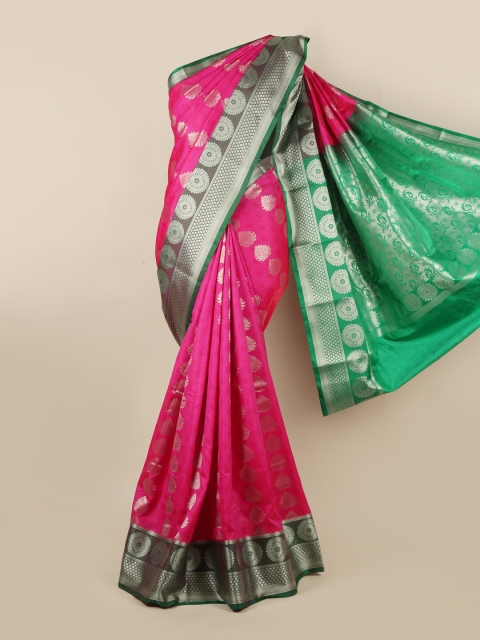 

Pothys Pink & Green Ethnic Motifs Zari Art Silk Saree