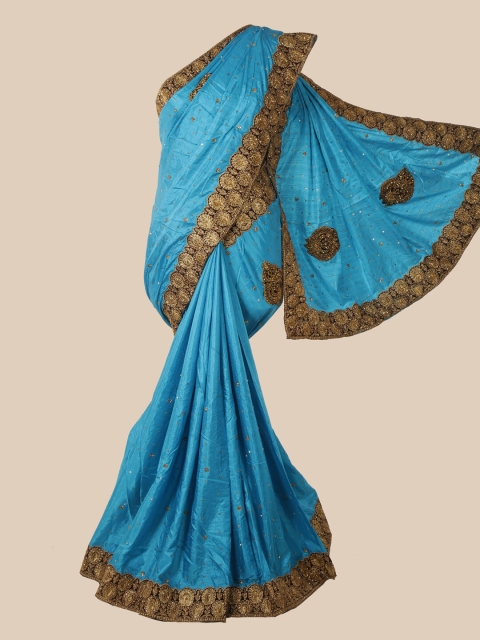 

Pothys Blue & Brown Embellished Beads and Stones Art Silk Saree