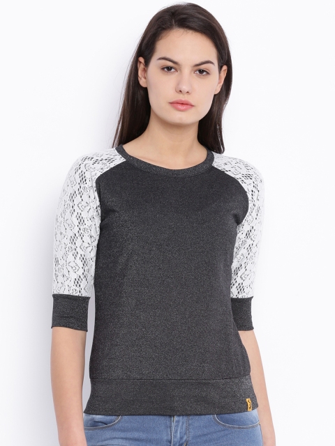 

Campus Sutra Charcoal Grey Pure Cotton Top