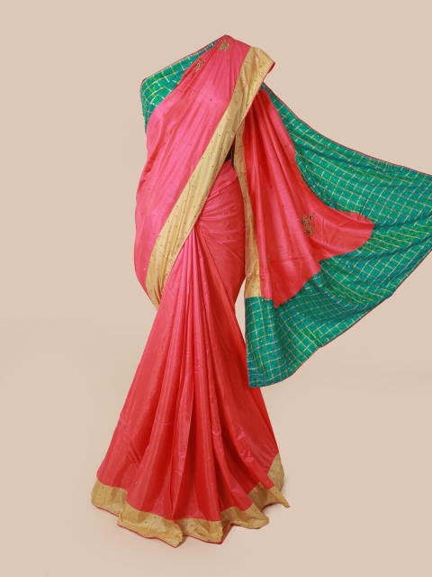 

Pothys Pink & Green Embellished Beads and Stones Saree