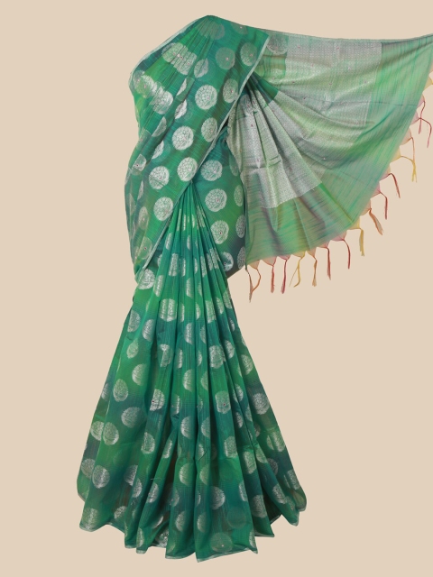 

Pothys Green & Silver-Toned Floral Embroidered Saree