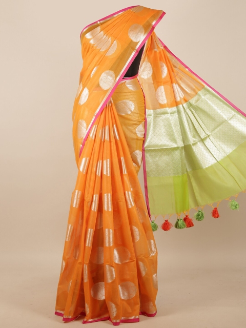 

Pothys Orange & Silver-Toned Floral Zari Saree