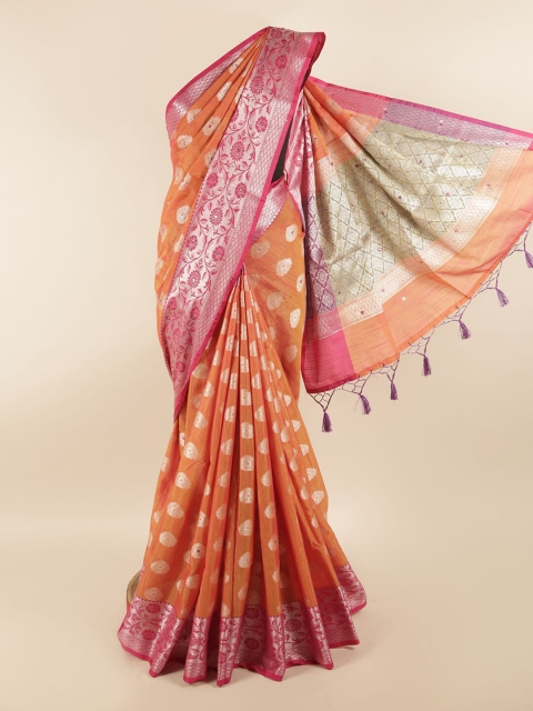 

Pothys Orange & Pink Ethnic Motifs Zari Saree