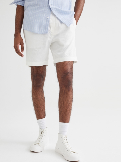 

H&M Men White Solid Regular Fit Linen-Blend Shorts