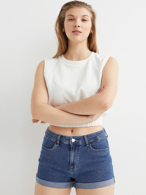 

H&M Women Blue Solid Denim Shorts