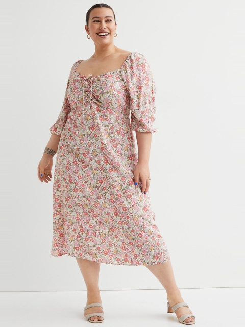 

H&M+ Women Beige Puff-Sleeved Dress