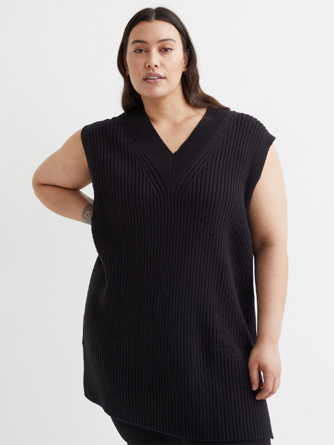 

H&M+ Plus Size Black Self Design Rib-Knit Dress