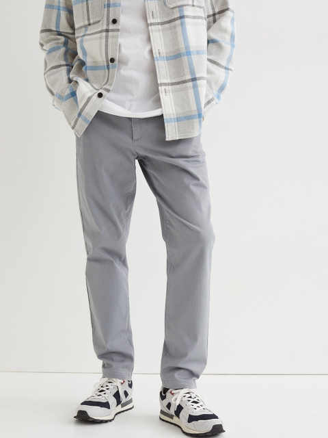 

H&M Men Grey Solid Slim Fit Cotton Trousers
