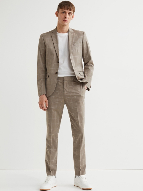 

H&M Men Beige Solid Suit Slim Fit Trousers