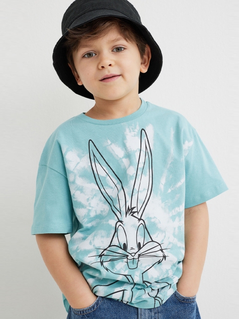 

H&M Turquoise Printed Cotton T-shirt, Blue