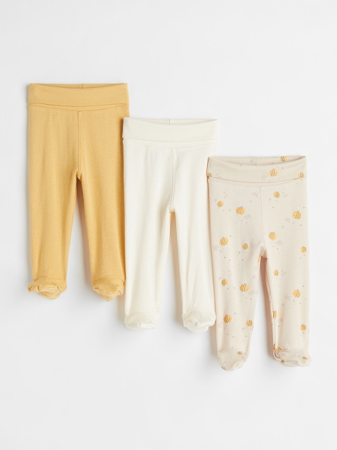 

H&M Girls Pack Of 3 Solid Trousers, Beige