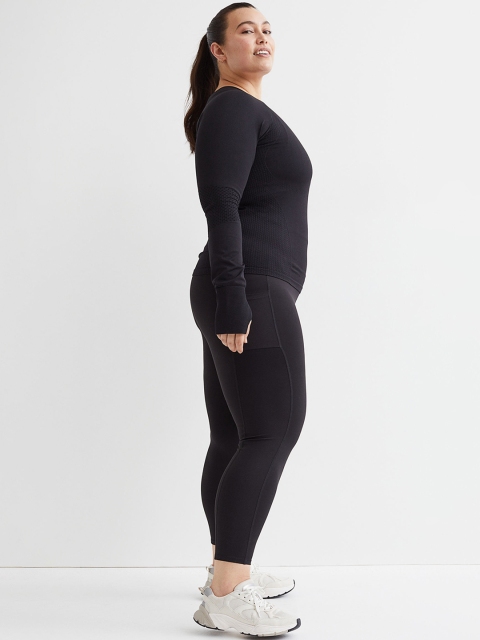 

H&M Women Black Solid Plus Size Pocket-detail Sports Tights